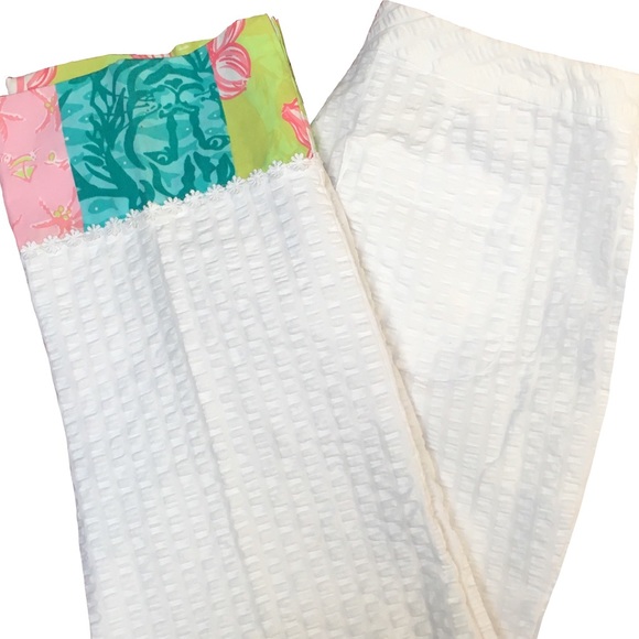 Lilly Pulitzer White Cropped Pants w/ Mixed Lily Print Hemline, Sz 4/Small, EUC - Picture 4 of 13